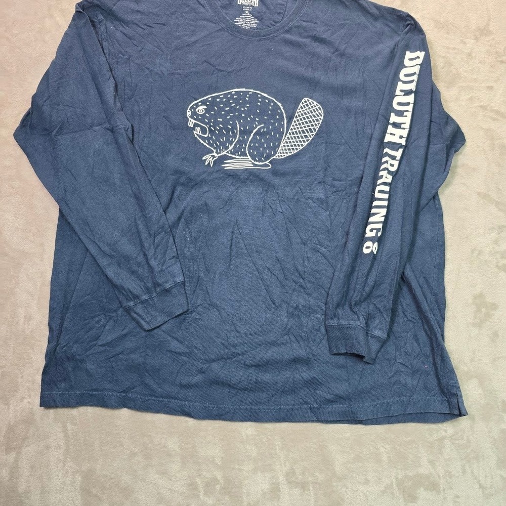 Duluth Trading Co Mens XL Relaxed Fit Longtail T Beaver Graphic Long Sleeve Navy - Picture 9 of 9